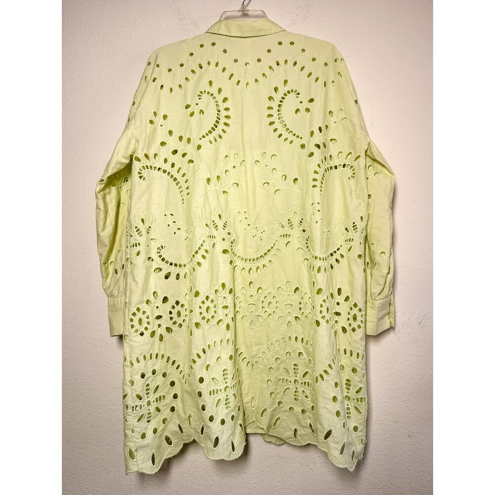 Anthro Eyelet Shirt Dress Green Cutout Mini Dress Button Front Cotton Size M - Picture 11 of 13